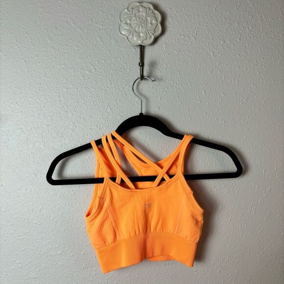 Gymshark Neon Orange Strappy Sports Bra Size Small - Picture 3 of 7